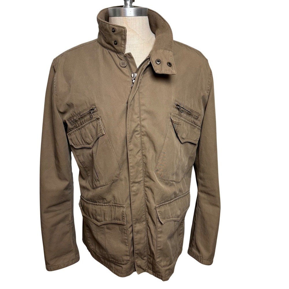 HM Mens Military Field Jacket Khaki Brown Utility Safari Coat US 44 Large